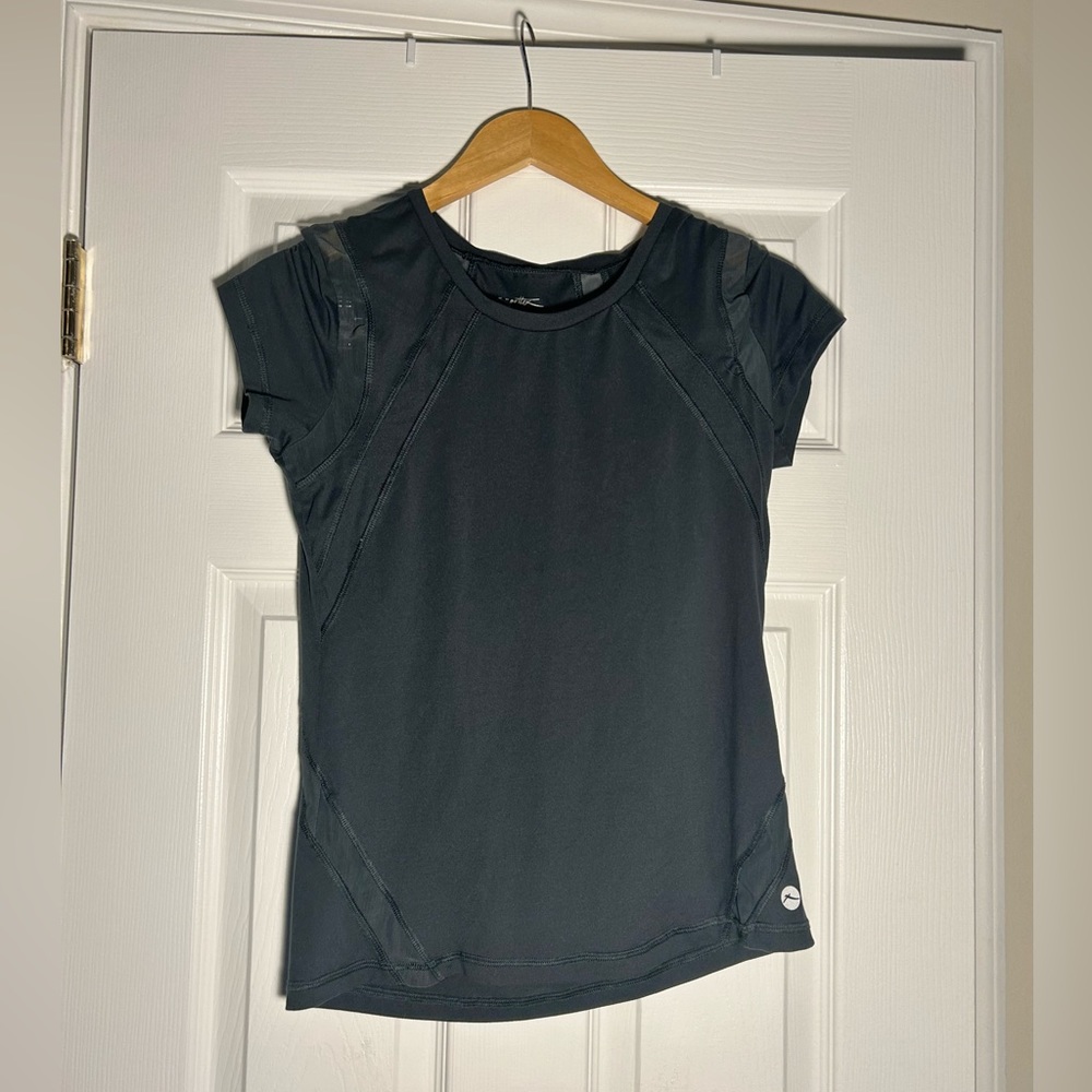 Grey athletic shirt with mesh inserts